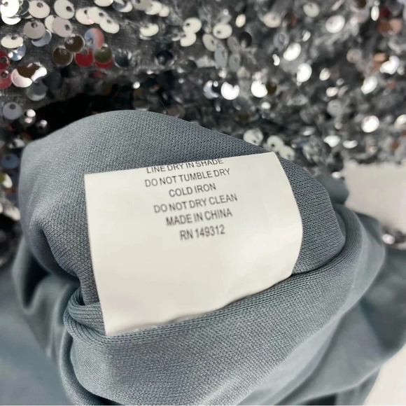 Angel Biba Womens 12 Silver Sequin Long Sleeve Dress NWT Holiday Cocktail Party - Picture 8 of 9